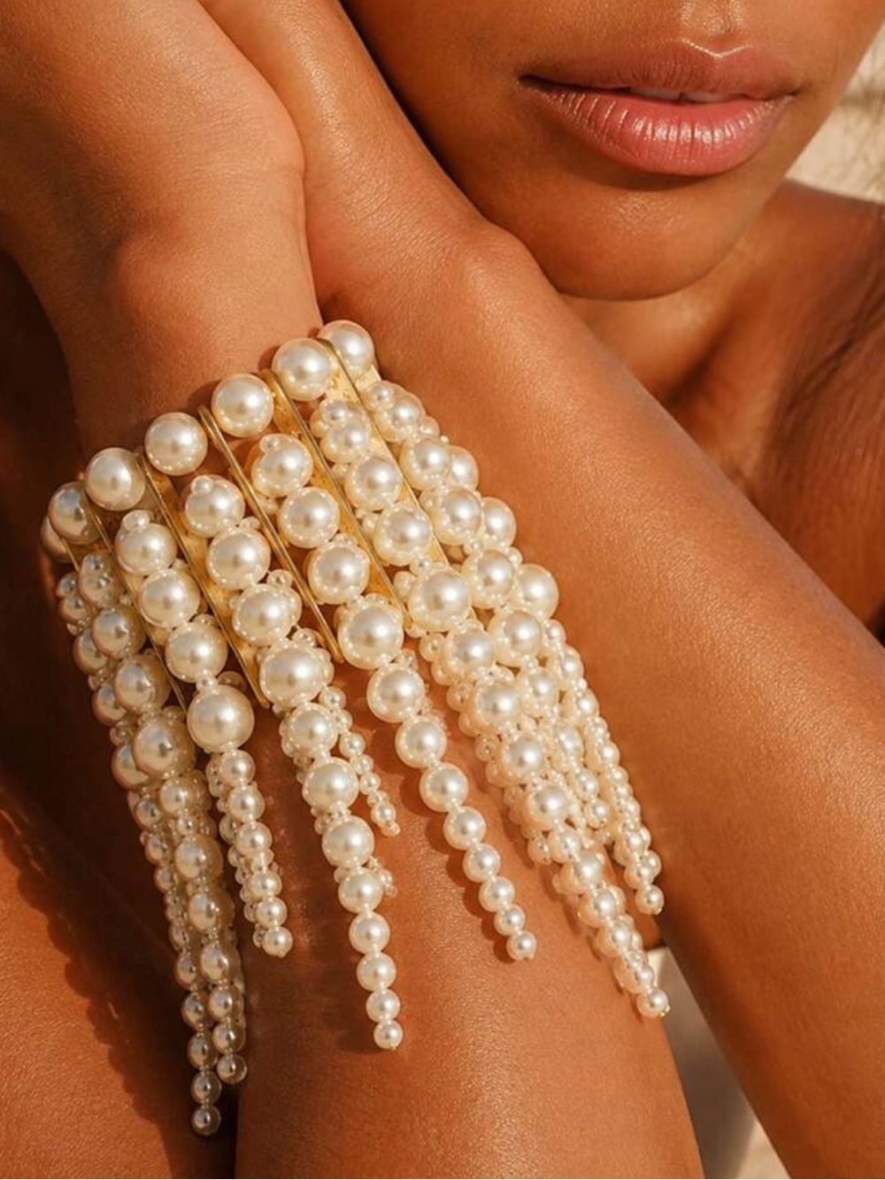 Pearl Cascade Cuff Bracelet, Luxe Layered Freshwater Pearl  Jewelry